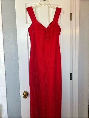 See You Monday Red Tie-Front Maxi Dress